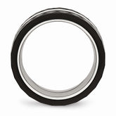 Stainless Steel Wedding Band with Polished Faceted Black Ceramic CZ